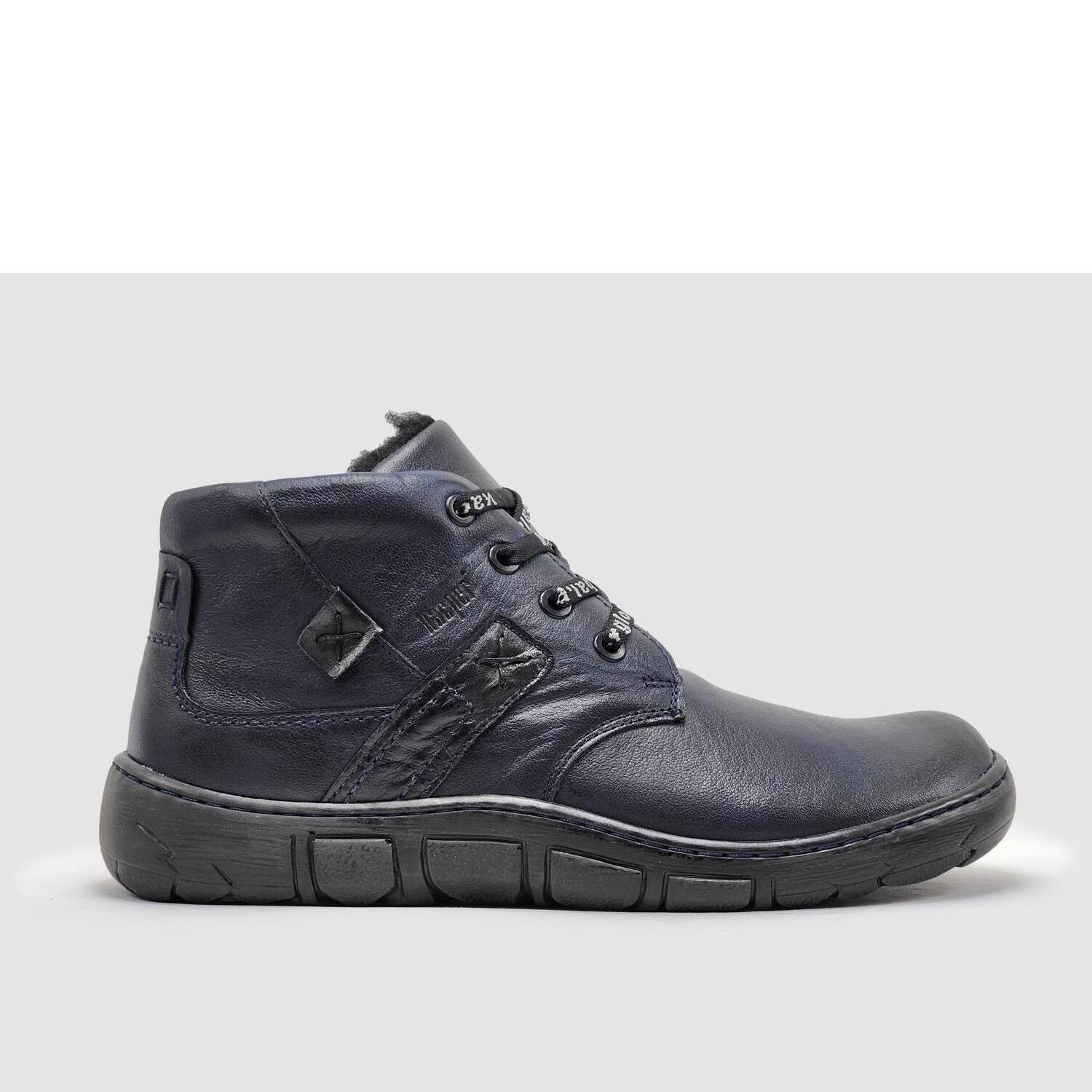 New Kcr Group Men's Original Thick-Wool Lined Zip-Up Leather Boots In Navy